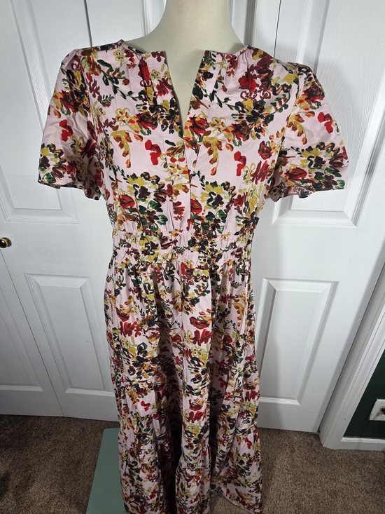 Anthropologie Dresses & Skirts - Maeve Anthropologie Floral Maxi Dress Pink Smocked Waist Short Sleeve XL